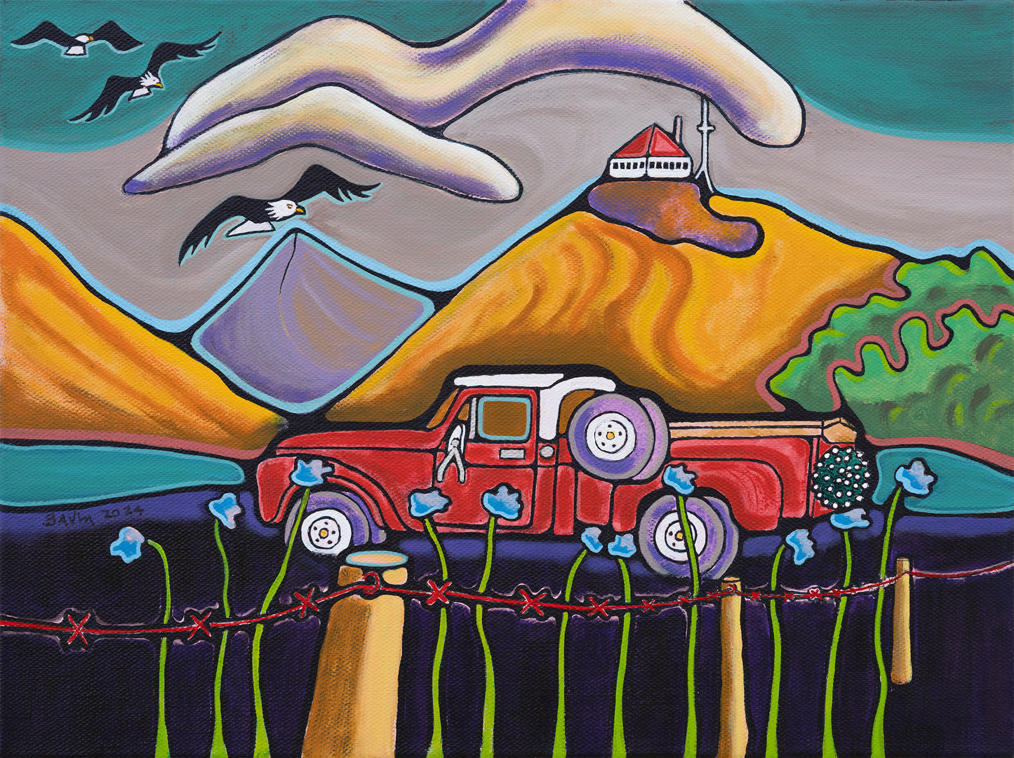 Red Truck with Swansea Lookout, Wilmer - Archival Print