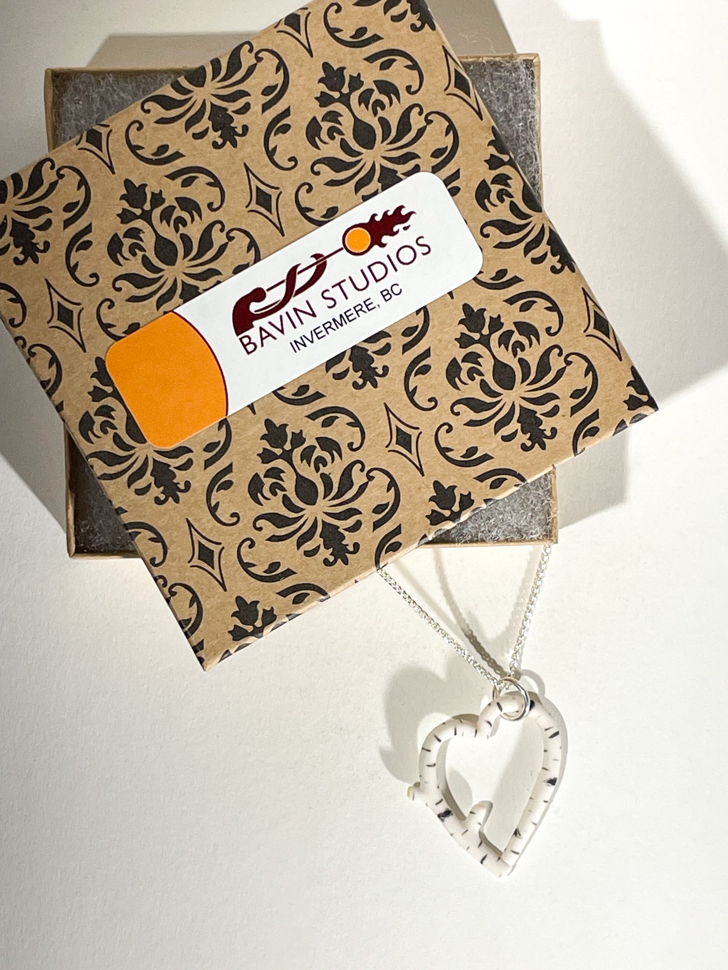 Porcelain Birch Trunk Heart Necklace - [STN7076]