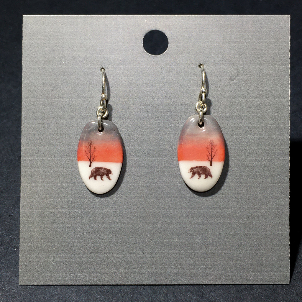 Porcelain Black Bear Forest Earrings - [ST7050]