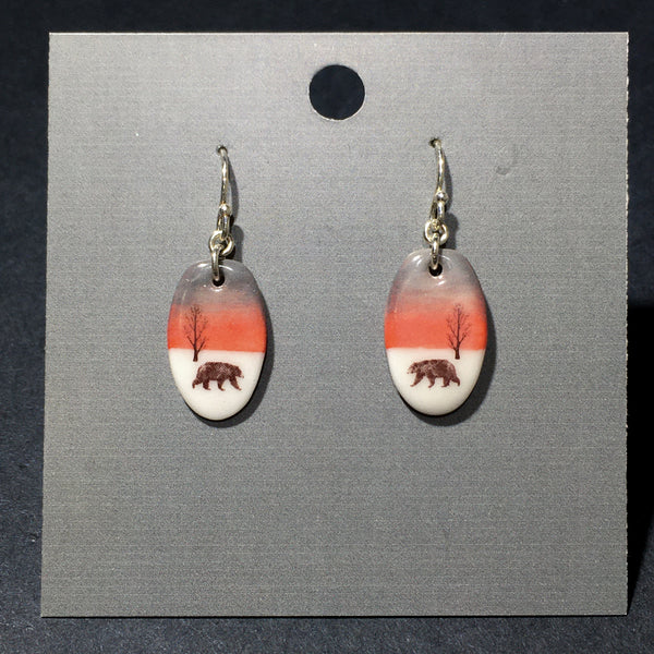 Porcelain Black Bear Forest Earrings - [ST7050]