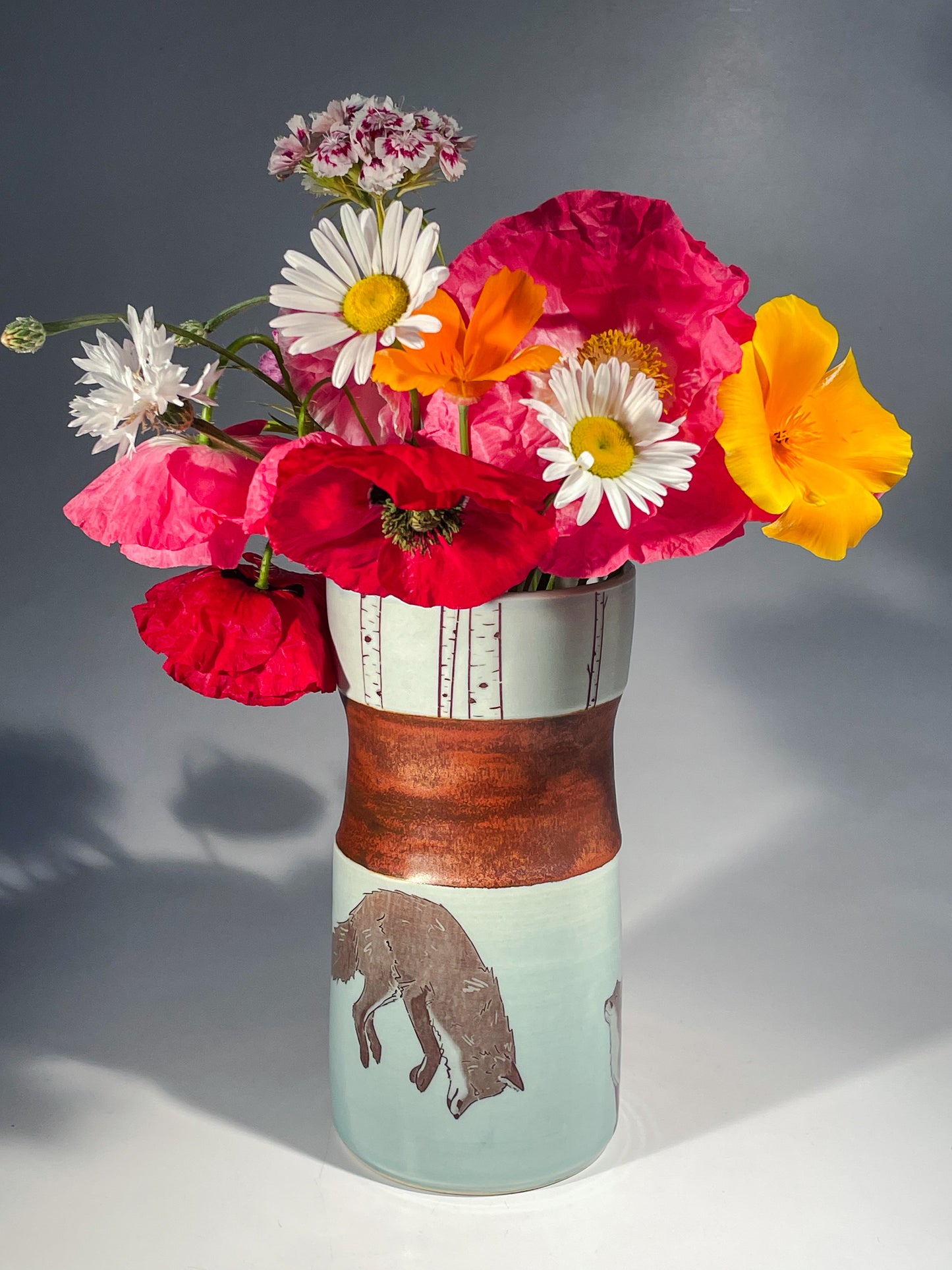 “Fox Family” - Porcelain Vase [8107]