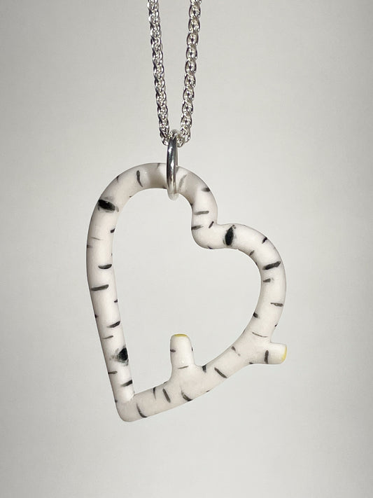 Porcelain Birch Trunk Heart Necklace - [STN7076]